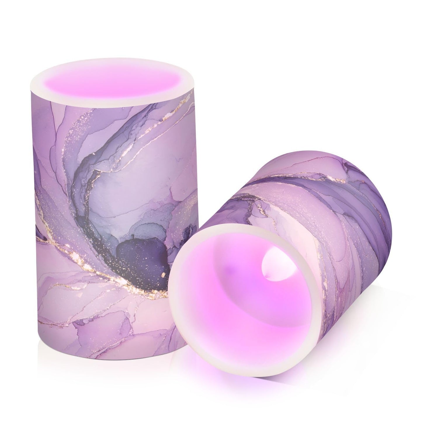 BOENLE Flickering Flameless Candles, Purple Marble Lavender Liquid LED Candles with Remote Timer, Set of 2 Battery Operated Candle for Valentine Wedding Birthday