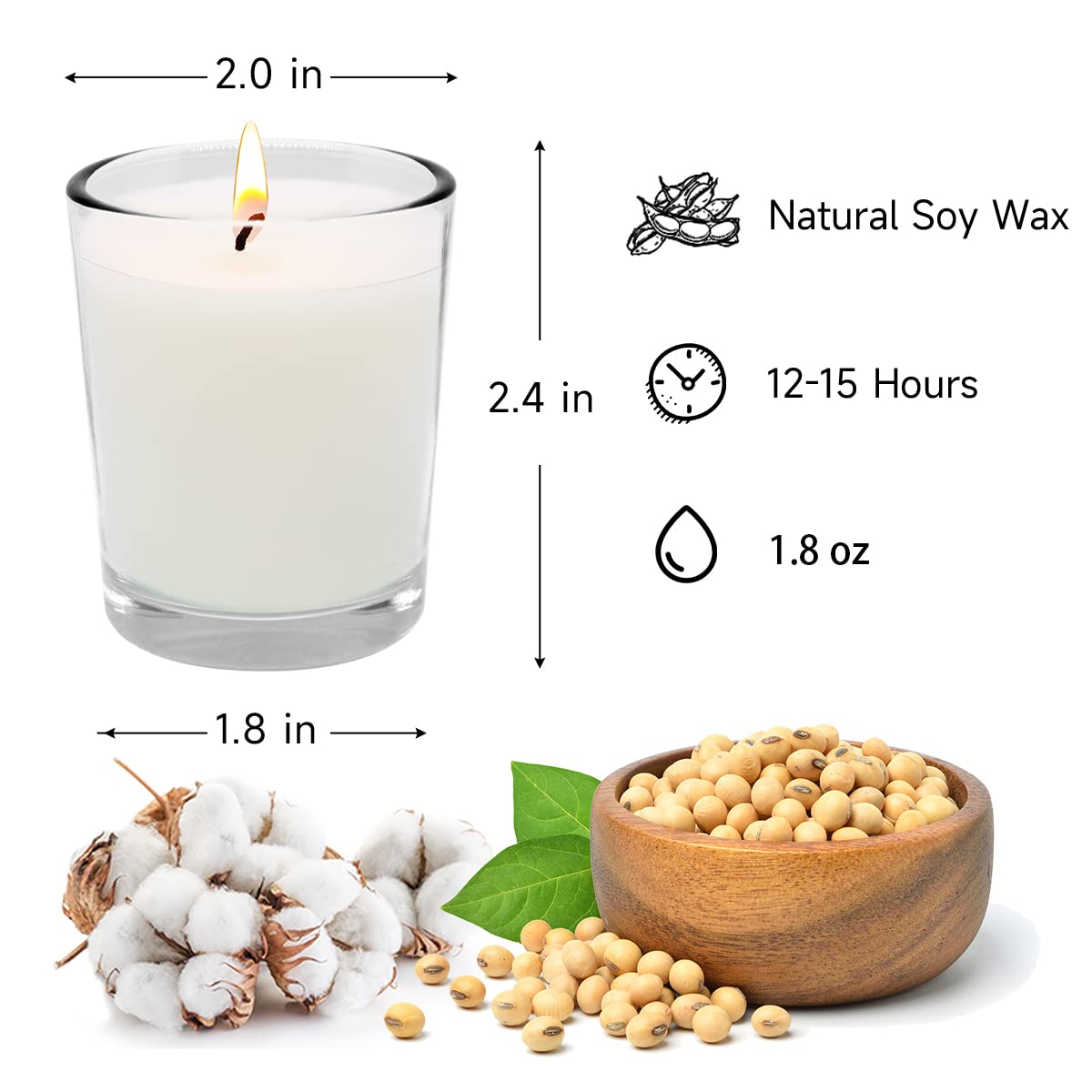 Haoson Unscented White Votive Candles in Glass 20 Packs Small Soy Wax Votives for Wedding Party Dinner Table