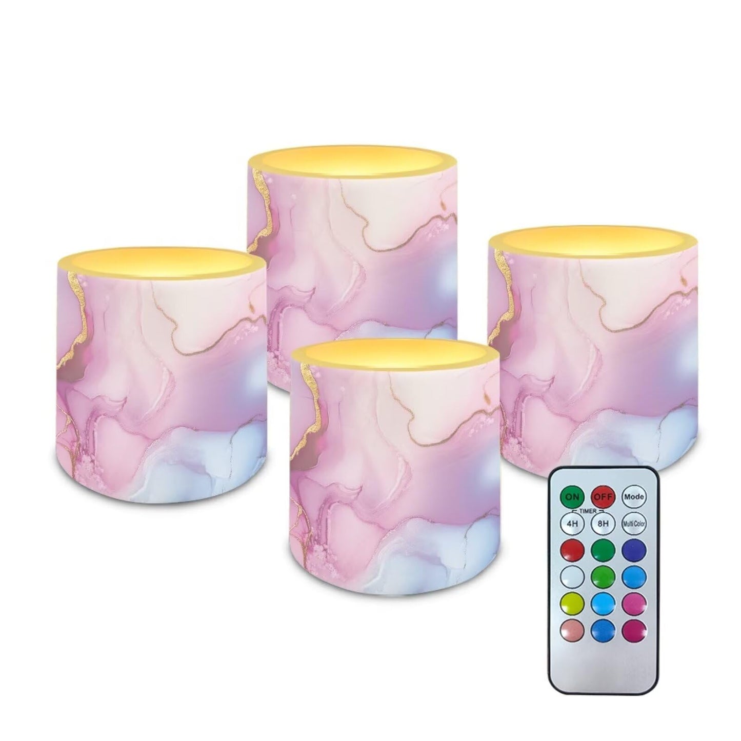 Cozeyat Pastel Marble Flameless Candles 4 Pack Battery Operated LED Pillar Candles with Remote Control Timer Waterproof for Indoor Outdoor Patio