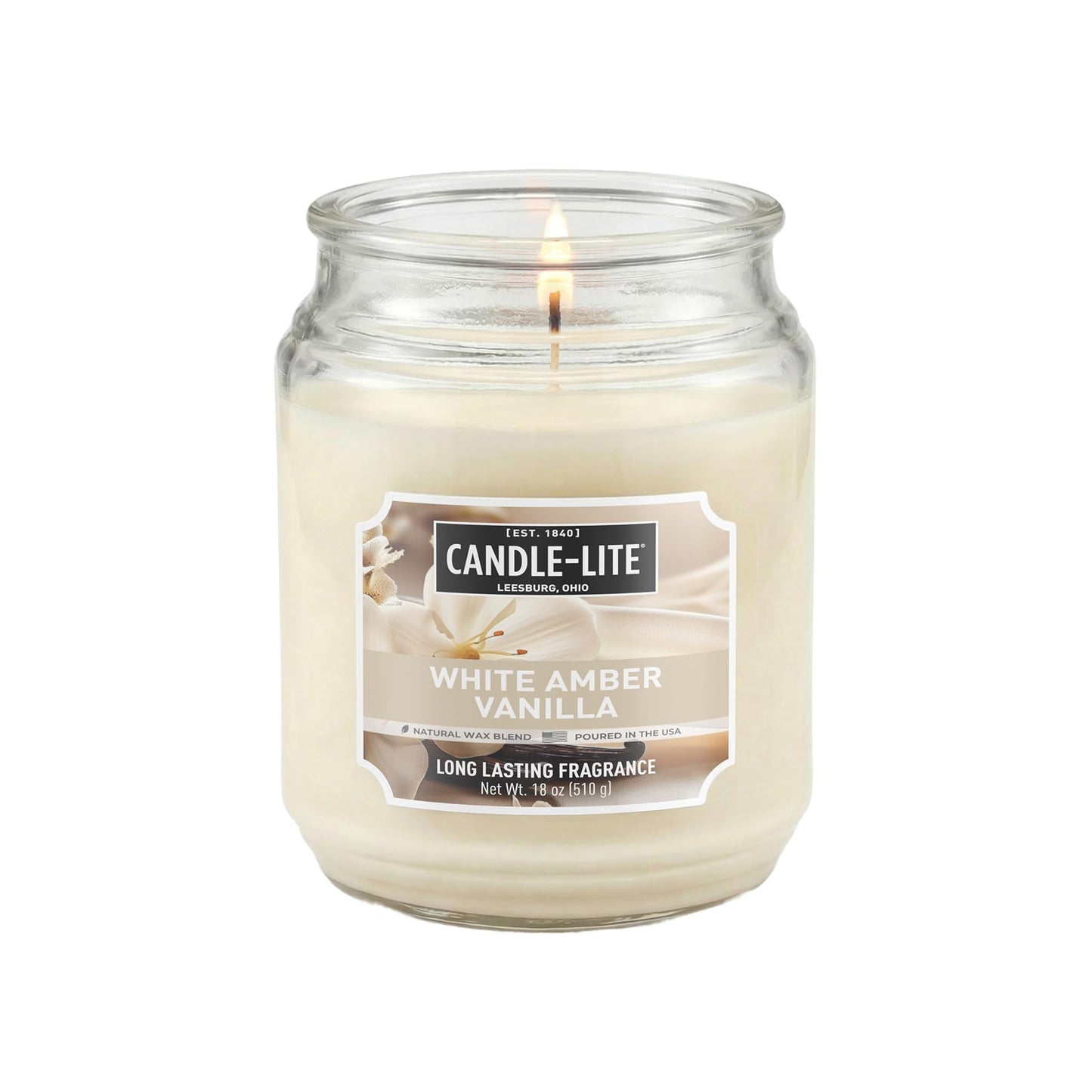 Candle-lite Scented Candles, White Amber Vanilla, 18 oz Jar, Proudly Poured in the USA, Aromatherapy Candle, Single-Wick with 110 Hours of Burn Time, Perfect for Creating a Relaxing Ambiance