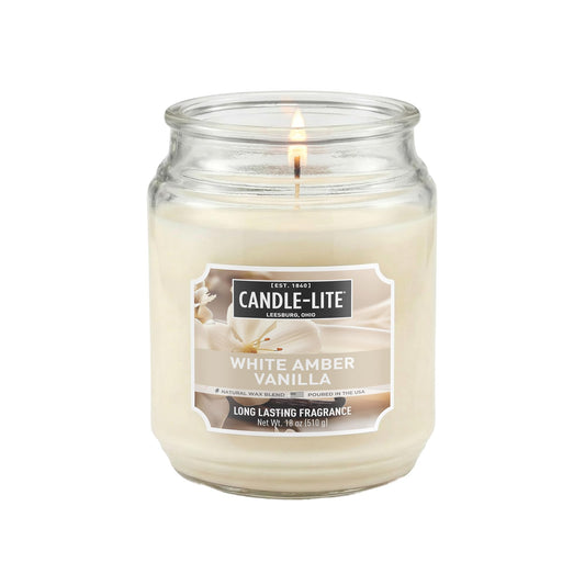 Candle-lite Scented Candles, White Amber Vanilla, 18 oz Jar, Proudly Poured in the USA, Aromatherapy Candle, Single-Wick with 110 Hours of Burn Time, Perfect for Creating a Relaxing Ambiance