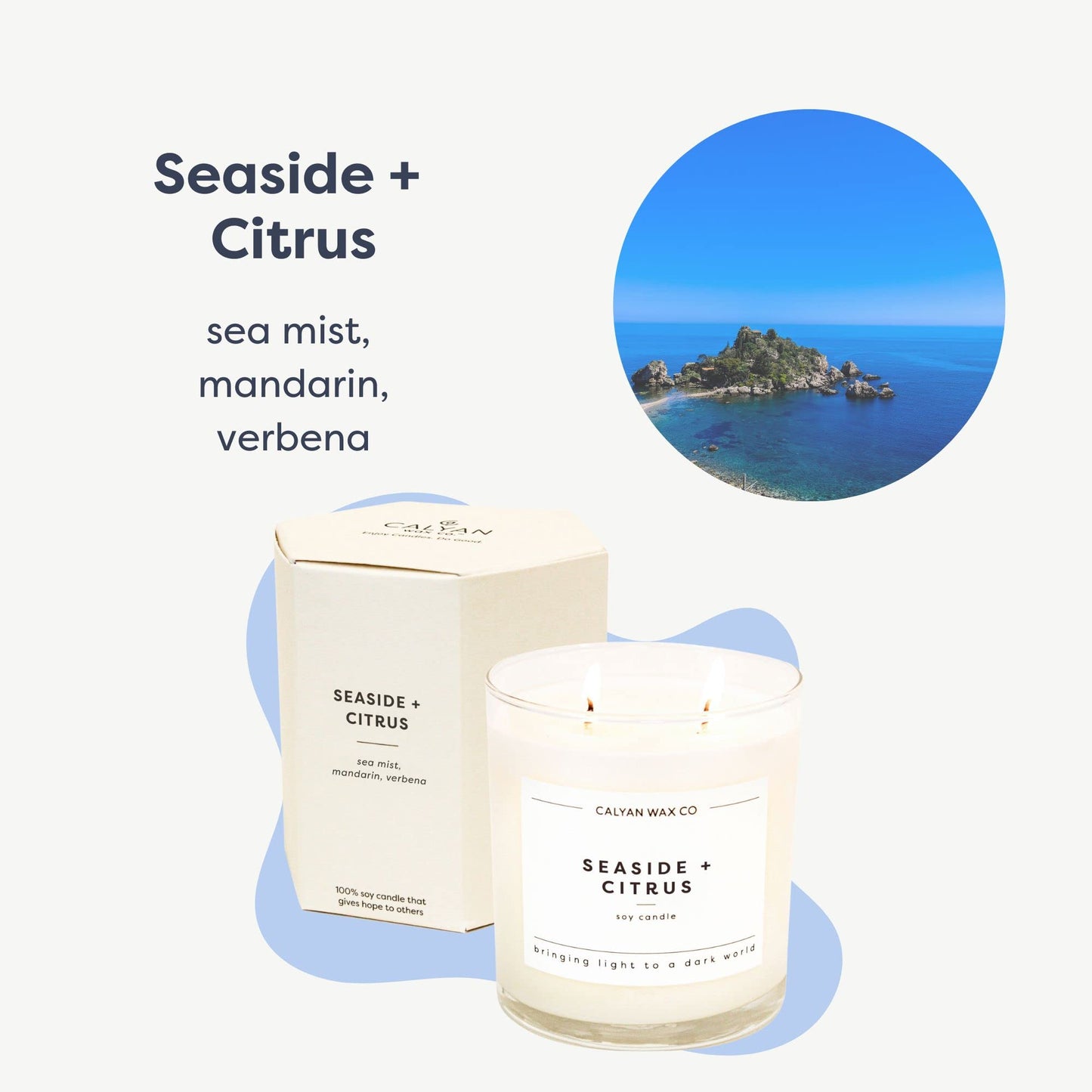 Calyan Wax Co. Seaside & Citrus 2 Wick Scented Candle - 37 Hour Burn - Luxury Clean Soy Wax Candles - Long Lasting Large Glass Jar Candle for Home - 8.8oz