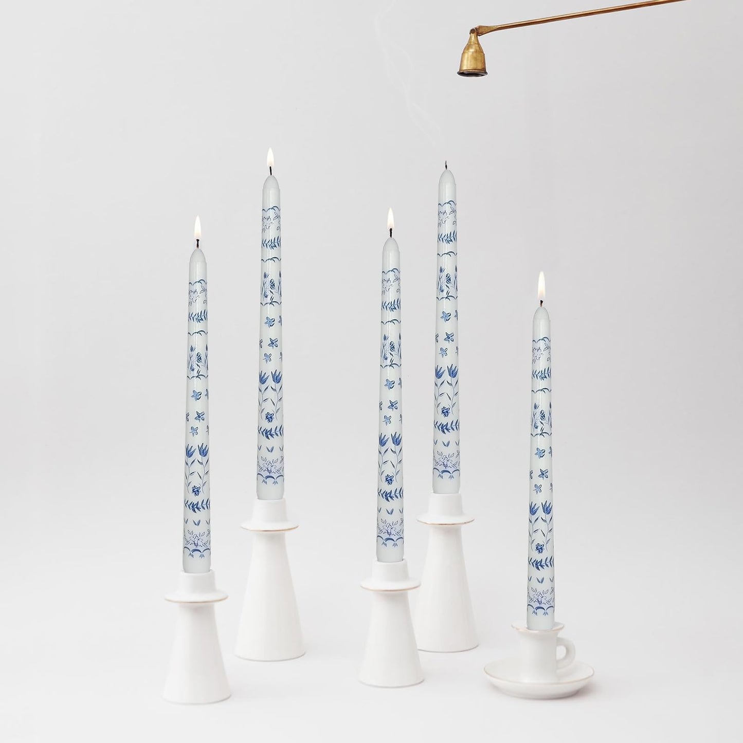 Floral Taper Candles 10 Inch Tall Unscented Handmade Blue and White Rural Pattern Print Long Burning Elegant Candlesticks for Wedding Dinner Home Decor