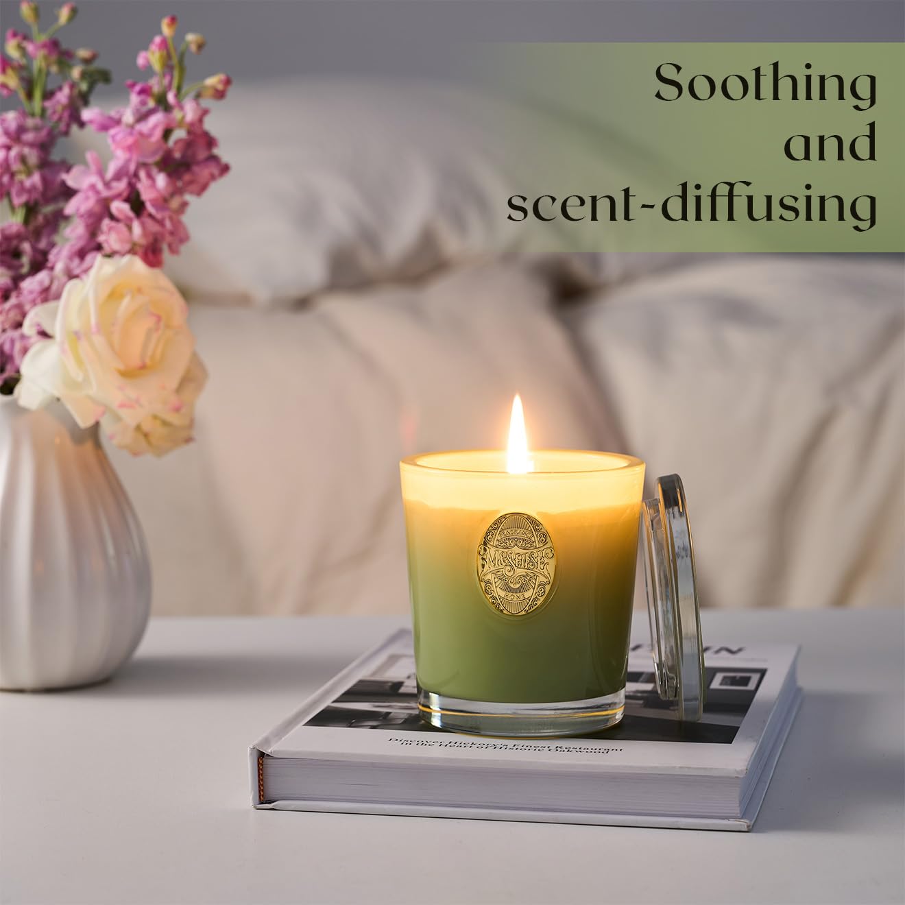 M&SENSE Natural Soy Candle| Eucalyptus Sage Green | 10.2 oz, 55H Burn | Luxury Scented Candle for Relaxation, Gifting, Home Décor |for Bedroom, Office, Party