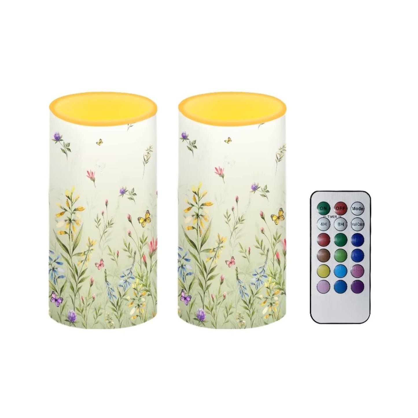 NETILGEN Flameless Candles LED Battery Operated Candles with Realistic Set of 2 with 18 Key Remote Control Timer Dancing Flame Pillar Candles for Home Beach Farmhouse, Floral Green