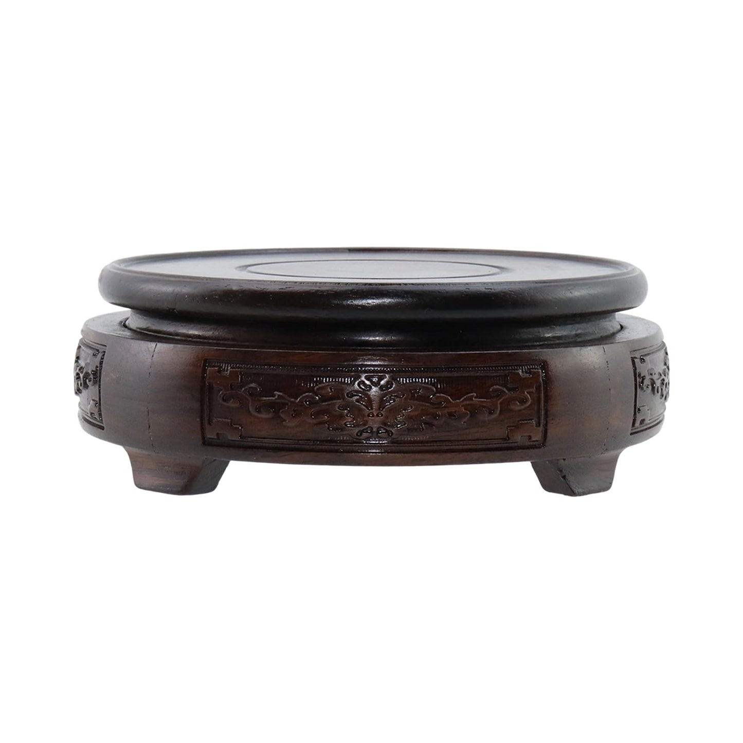 Mewutal Wooden Display Stand Base 4" x 4" Wood Carved Craft Pedestal Traditional Wooden Base Oriental Antique Display Riser Round Pedestal Stands for Vase Crystal Ball Teapot Stone Flower Pot