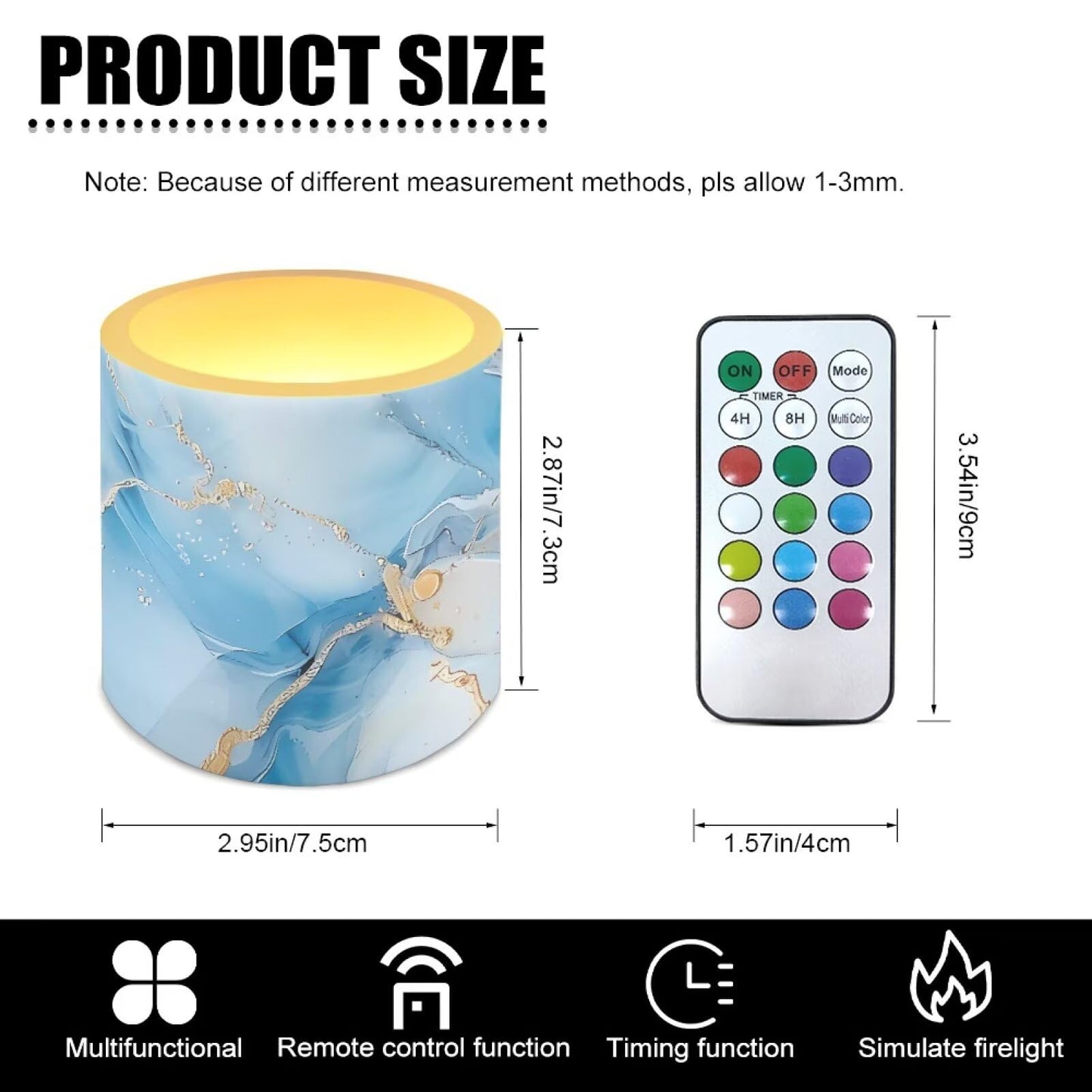 Cozeyat Turquoise Marble LED Candles Set of 4 Battery Powered Flameless with Remote Timer Dancing Flame Waterproof for Home Garden Table Use