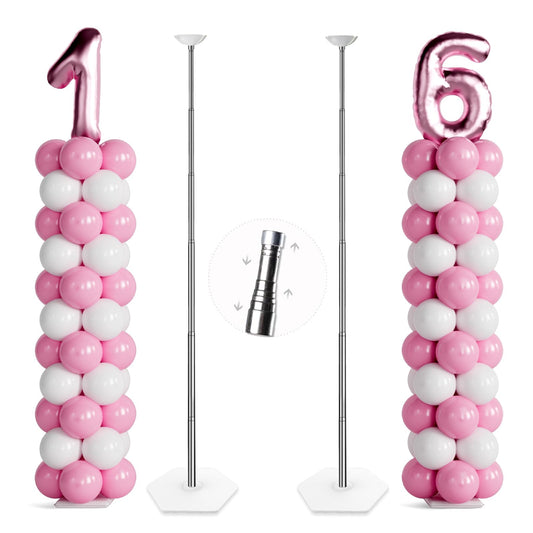 TEKXYZ Telescoping Balloon Stand Set of 2, 1.5ft to 7ft Free Adjustable Metal Balloon Column Stand for Party Decorations