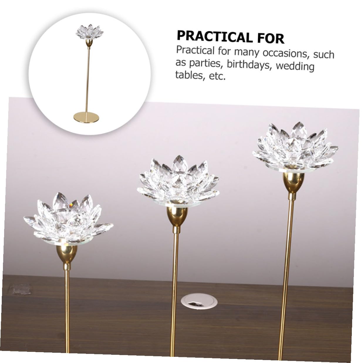 ULTECHNOVO Crystal Lotus Candleholder Metal Candlestick Small Gold Wedding Candle Stand for Dining Room Candlelight Dinner Decoration