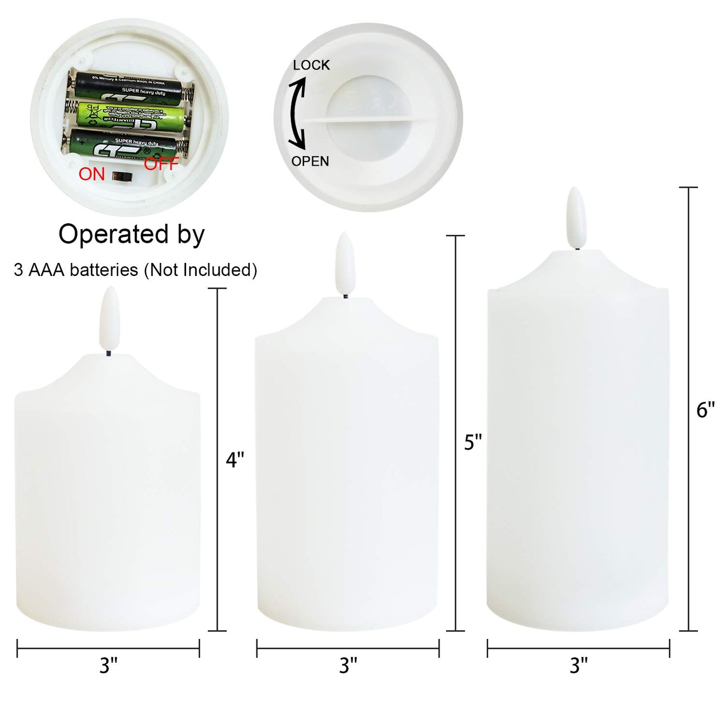 Eldnacele Waterproof Outdoor Flameless Flickering LED Candles with Timer Remote, Battery Operated 3D Wick Plastic Pillar Candles Pack of 3 for Indoor Outdoor Decoration, D3'x H4'x W5'
