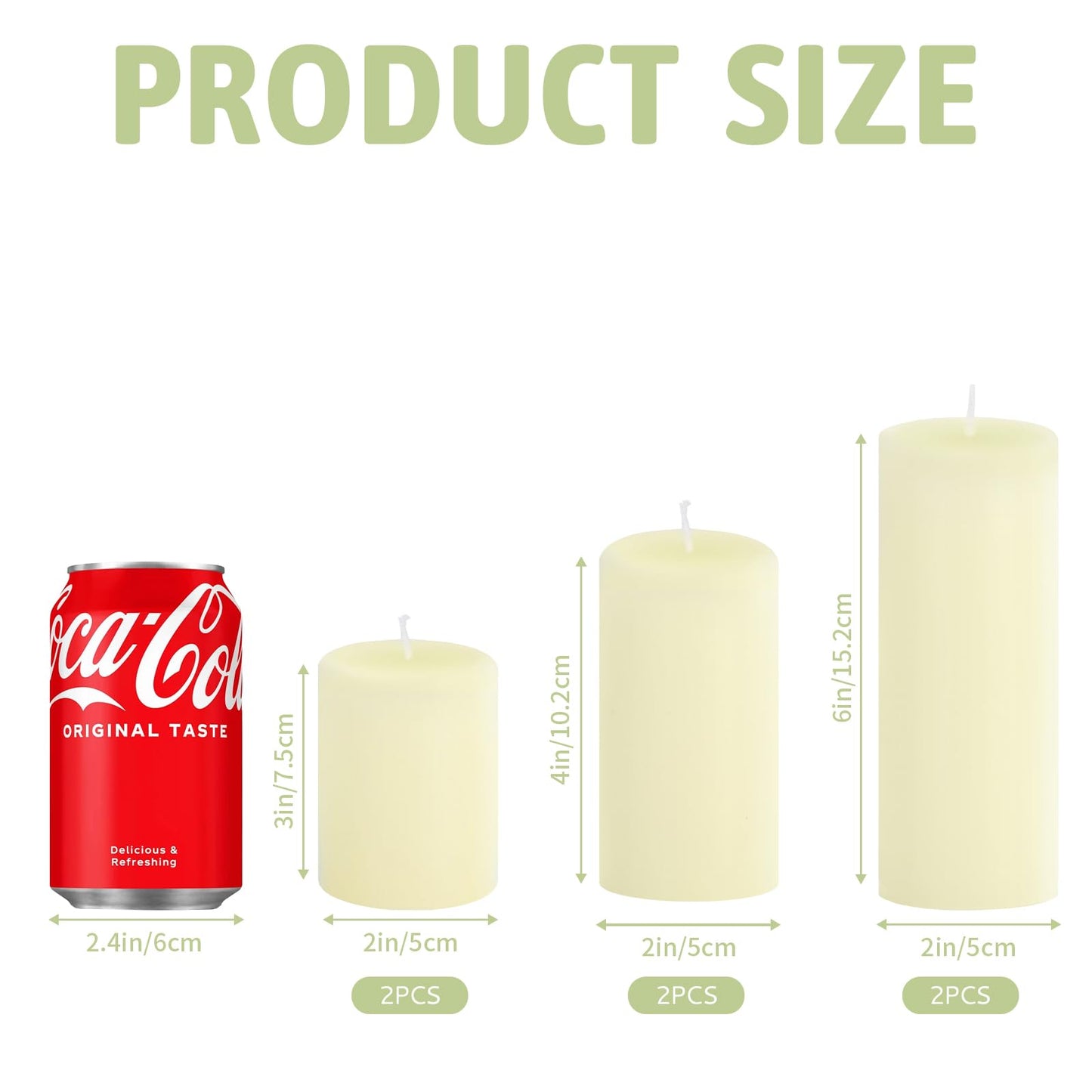Veiuwa 6 Pack Ivory Pillar Candles Bulk Set, 2x3 2x4 2x6 Inch - 2 Each Size, Dripless Smokeless Clean Burning for Wedding Centerpieces, Home Decor, Church, Romantic Ambiance！
