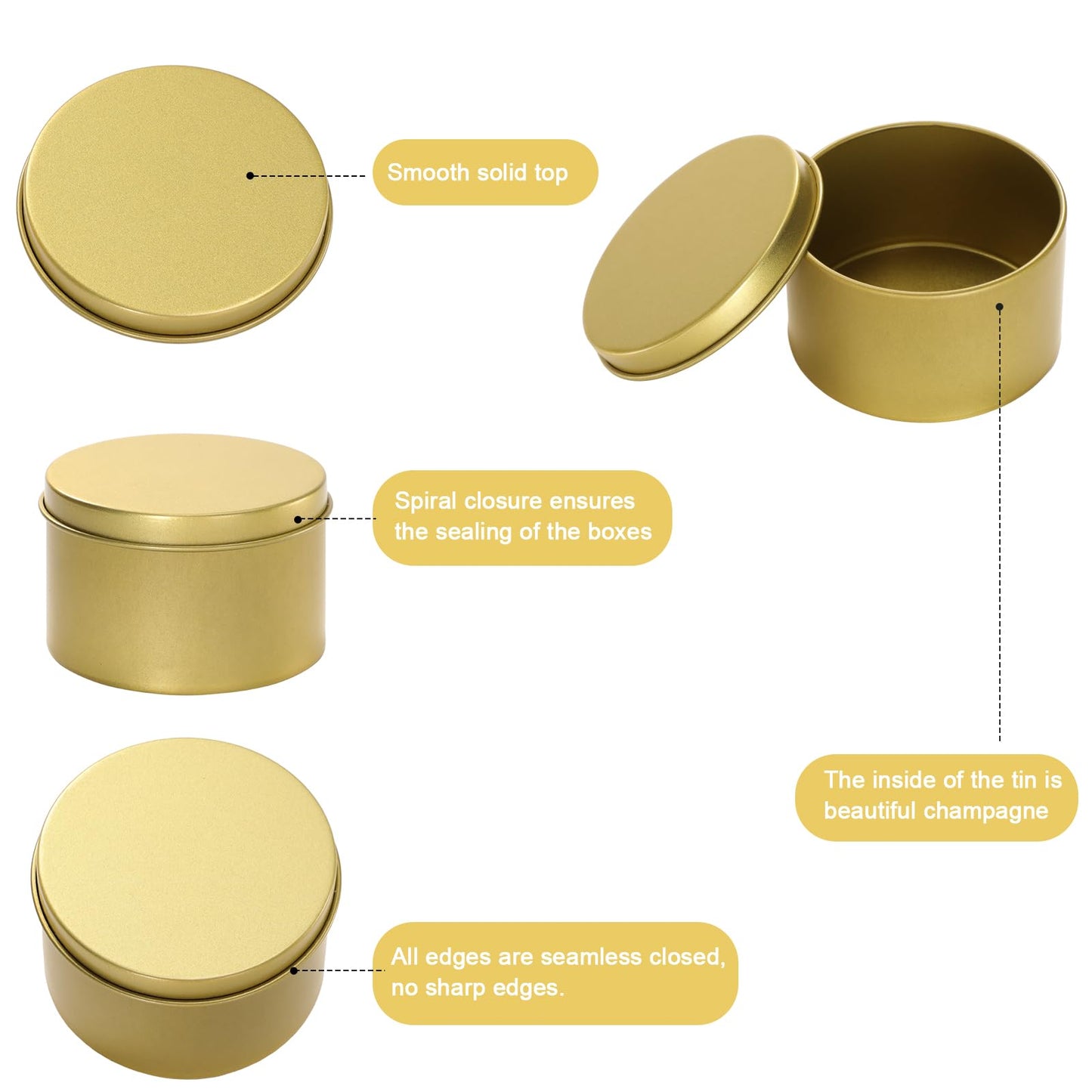 Patelai 36 Pcs 4 oz Metal Round Tins Aluminum Tin Cans Salve Tins Containers with Screw Lid 10 Sheets Stickers for Salve Spice Candies Balms Candles (Champagne Gold)