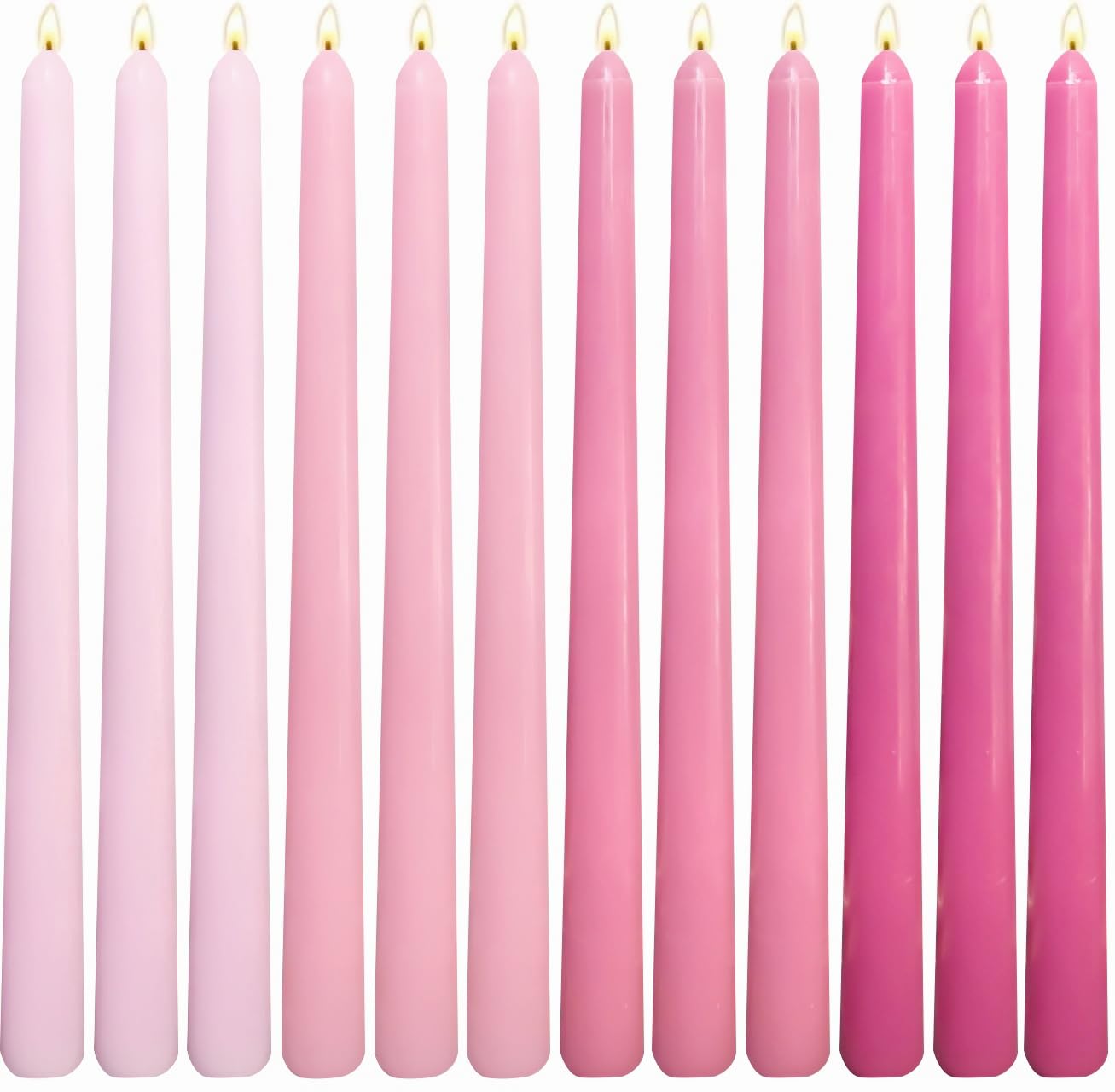 12-Pack Gradient Hot-Pink Taper Candles, 10 Inch Unscented Dripless Candlesticks, Long-Lasting Burn Time of 7-8 Hours, Perfect for Wedding Valentine's Day Dinners Parties and Home Décor