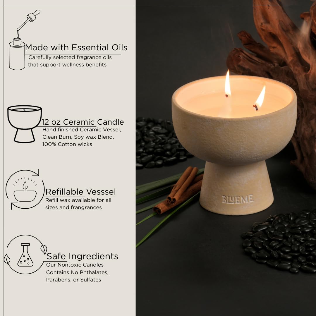 Blueme Spiritual Candle | Palo Santo & Vetiver | 5 Wick - Refillable Wellness Candle with Essential Oils, Hand Finished & Poured Soy Wax Blend Ceramic Vessel, Natural Cotton Wicks | Giant 45 oz