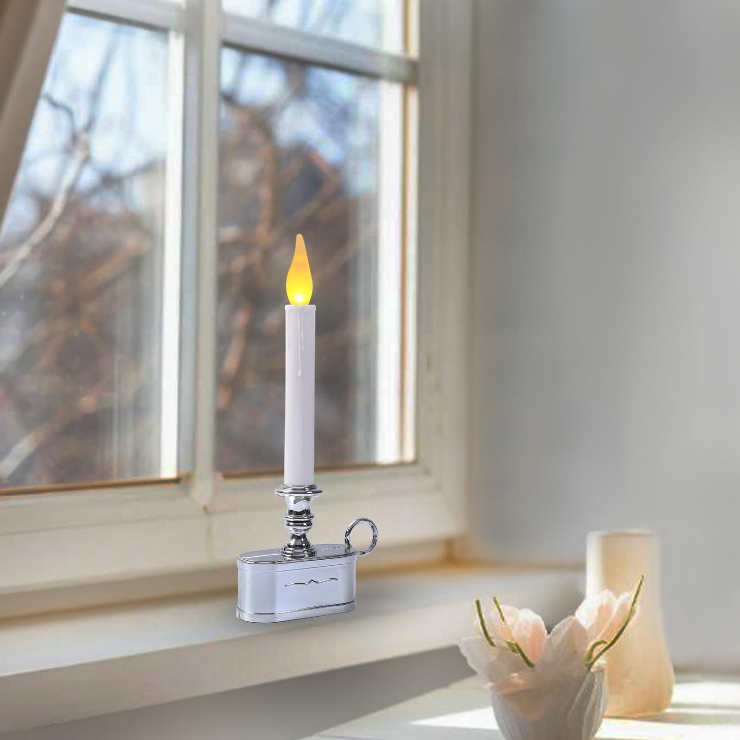 LitTerra Window Candles Battery Operated with Timer 8 Hours on and 16 Hours Off Led Warm White with Flicker Flame