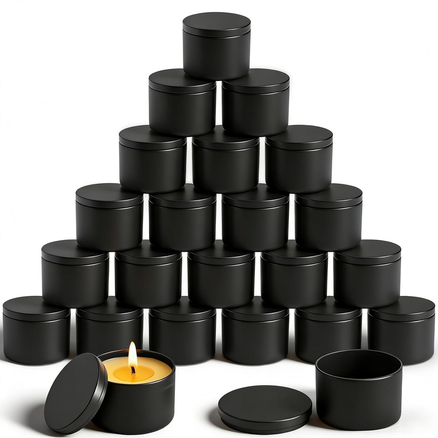 Coloch 24 Pack 8 Oz Candle Tins with Lid, Black Matte Candle Jars for Candle Making Bulk Candle Container Metal Candle Making Supplies for DIY Candles, Crafts, Holiday Gifts, 3x2.3 Inches