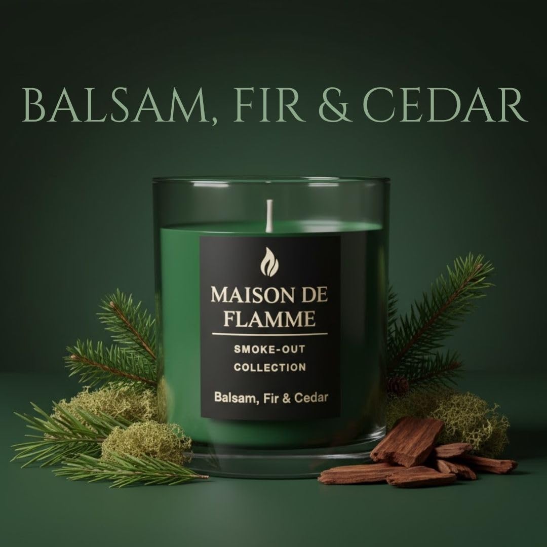 Smoke Odor Eliminating Candle – Balsam Fir & Cedar Soy Wax Candle for Kitchen, Apartment & Home Smells, Long Lasting Odor Neutralizing Scented Candle, 150g / 5.3 oz – Maison De Flamme