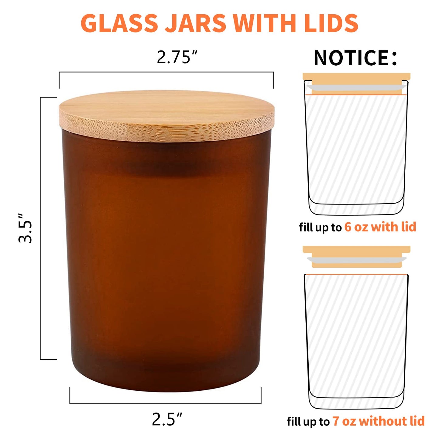SUPMIND 15 Pack Candle Glass Jars- 7oz Frosted Amber Empty Candle Containers with Bamboo Lids, Matte Brown Jars in Bulk for Making Candles- 7 fl.oz