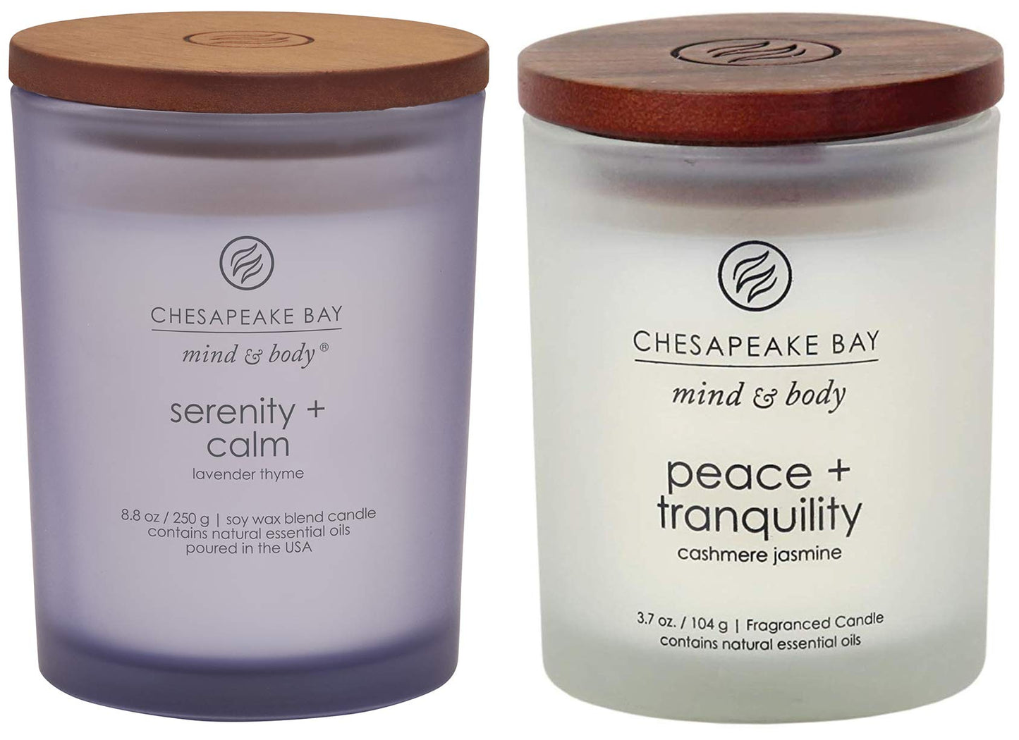 Chesapeake Bay Candle Scented Candles, Serenity + Calm (Lavender Thyme) & Peace + Tranquility (Cashmere Jasmine), Medium (2-Pack)