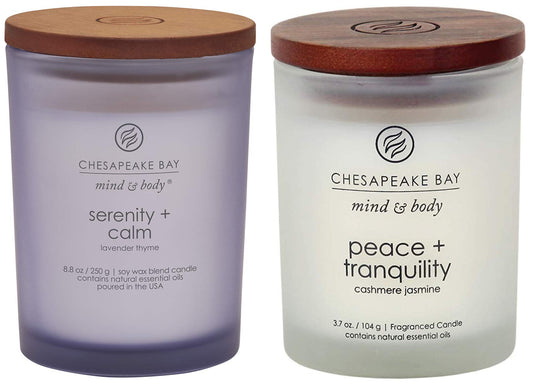 Chesapeake Bay Candle Scented Candles, Serenity + Calm (Lavender Thyme) & Peace + Tranquility (Cashmere Jasmine), Medium (2-Pack)