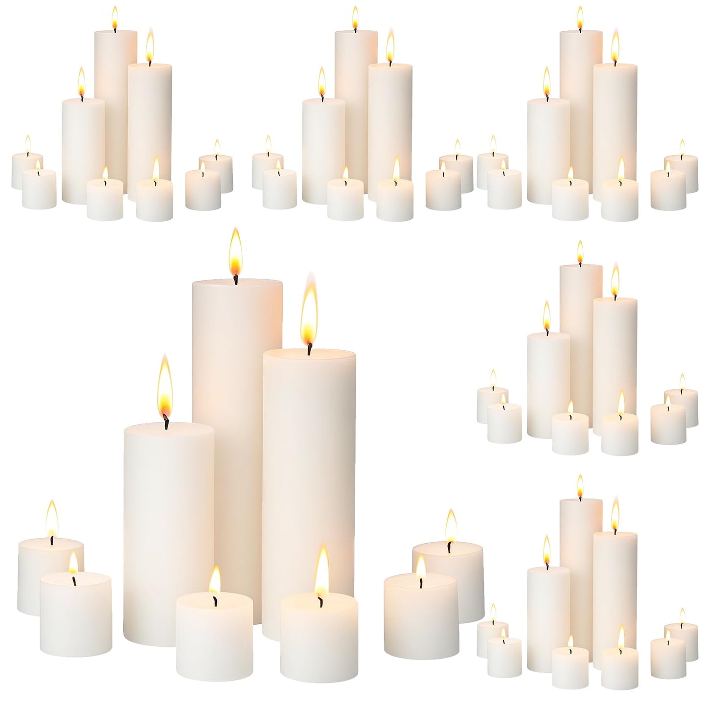 Shihanee 54 Pcs White Pillar Candle Bulk Set 2.6 x 2, 6, 7.8, 10 Inch Large Unscented Long Clean Burning Dripless Smokeless Wax Pillar Candle for Wedding Party Lantern Spas Dinner Home Table Decor