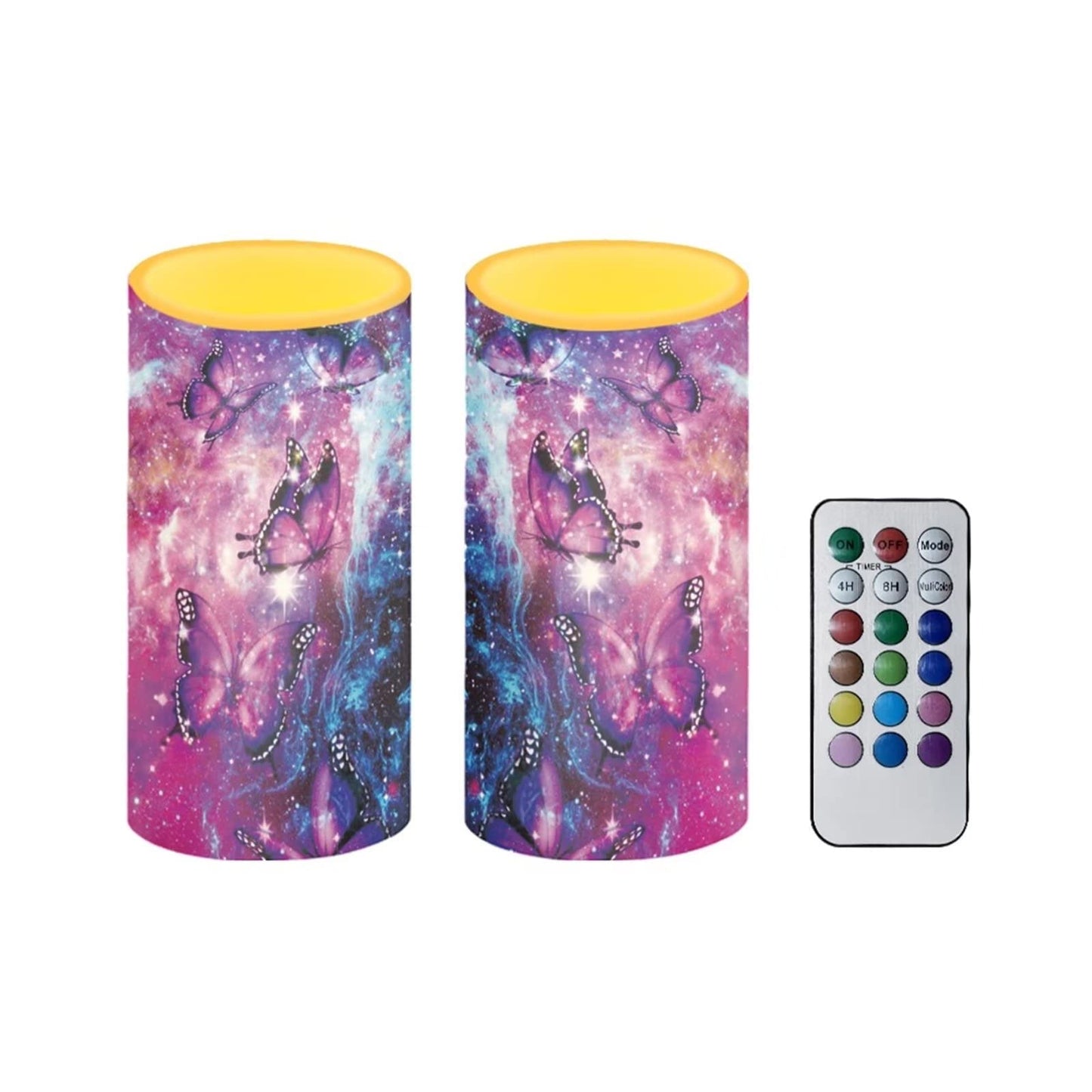 Cozeyat Puple Butterflies Design LED Candles 2 Pieces,Flameless Votive Tealights,Long Lasting Electric Candles 4/8H Timer,Flickering Tea Lights Battetry Operated for Home Parties Wedding