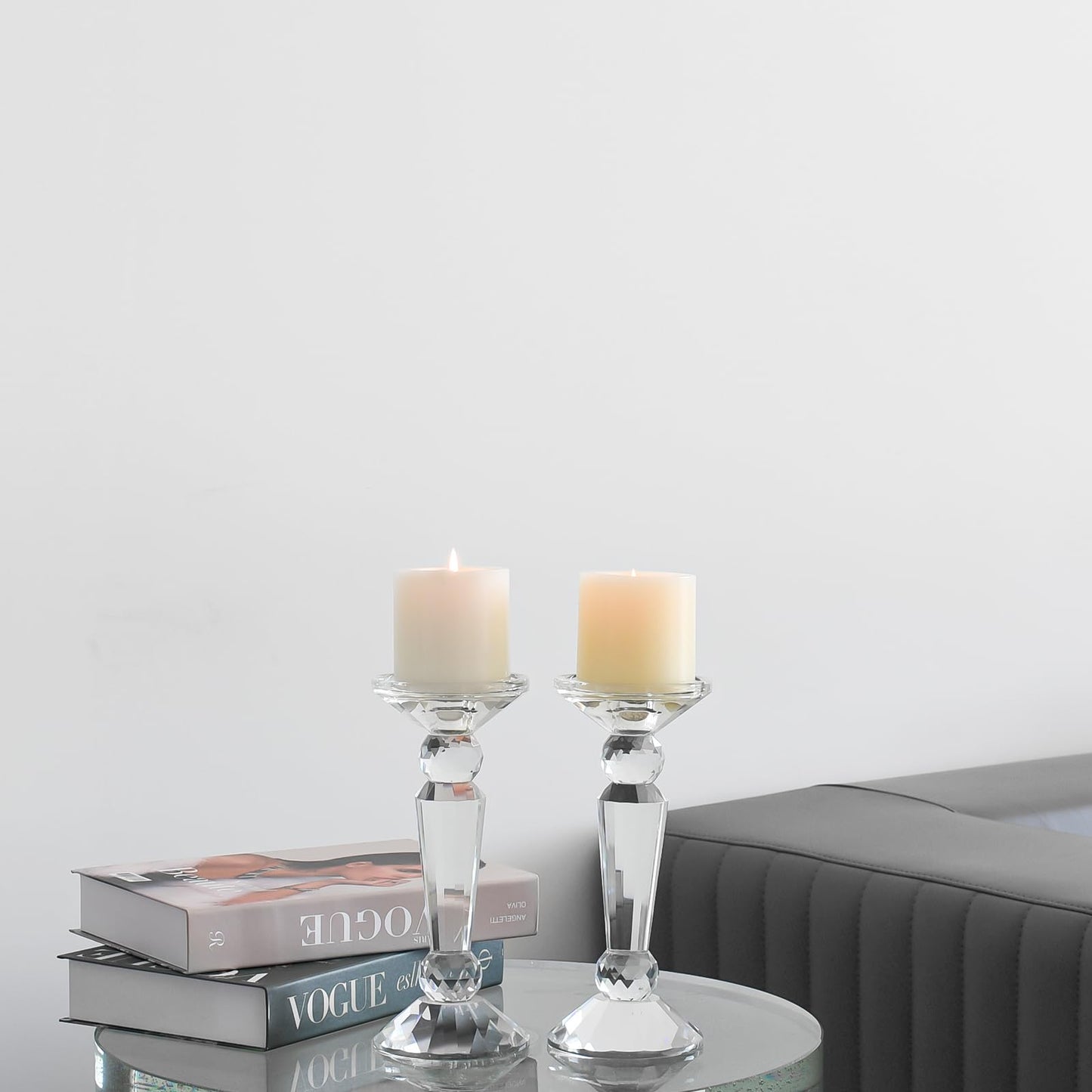 Marvala Crystal Taper Candle Holders Set, Clear Dual-Sided 2-in-1 Candlesticks for Taper and Pillar Candles, Elegant Wedding Table, Wedding, Christmas, Home Holiday Decor (Set of 2-S)