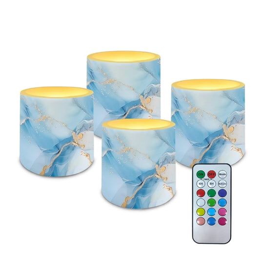 Cozeyat Turquoise Marble LED Candles Set of 4 Battery Powered Flameless with Remote Timer Dancing Flame Waterproof for Home Garden Table Use