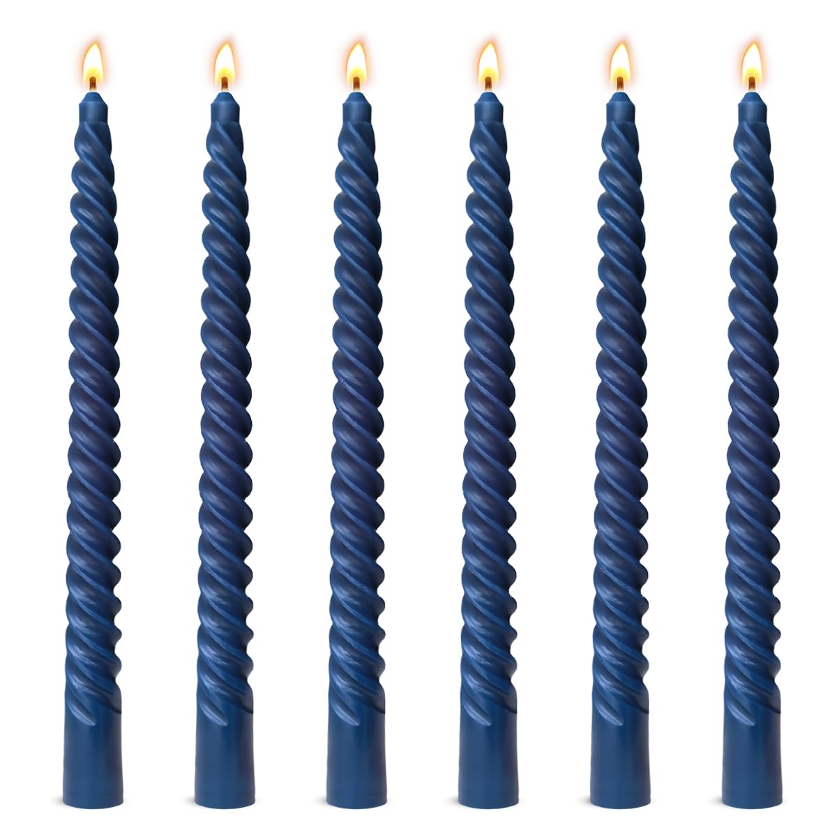 6 Pack 10 Inch Navy-Blue Spiral Taper Candles for Hanukkah and Winter Home Decoration, Unscented Dripless Twisted Candlesticks for Dinner Beach-Themed Decor Relaxation and Meditation