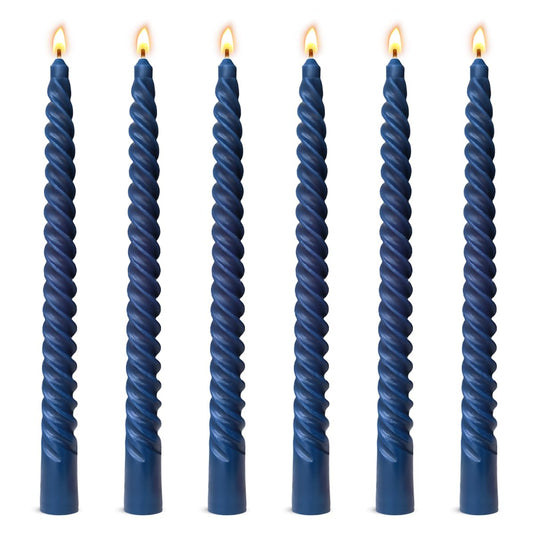 6 Pack 10 Inch Navy-Blue Spiral Taper Candles for Hanukkah and Winter Home Decoration, Unscented Dripless Twisted Candlesticks for Dinner Beach-Themed Decor Relaxation and Meditation