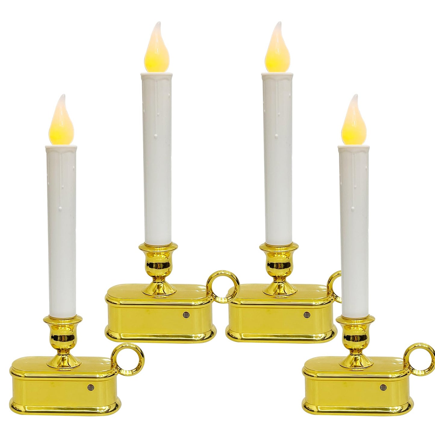 Set of 4 Battery Operated LED Window Candles with Dusk to Dawn Sensor, Flicker Flame Christmas Candles with Gold Base, 10 Inch Flameless Taper Candle Lights for Table Window Bedroom Christmas Decor