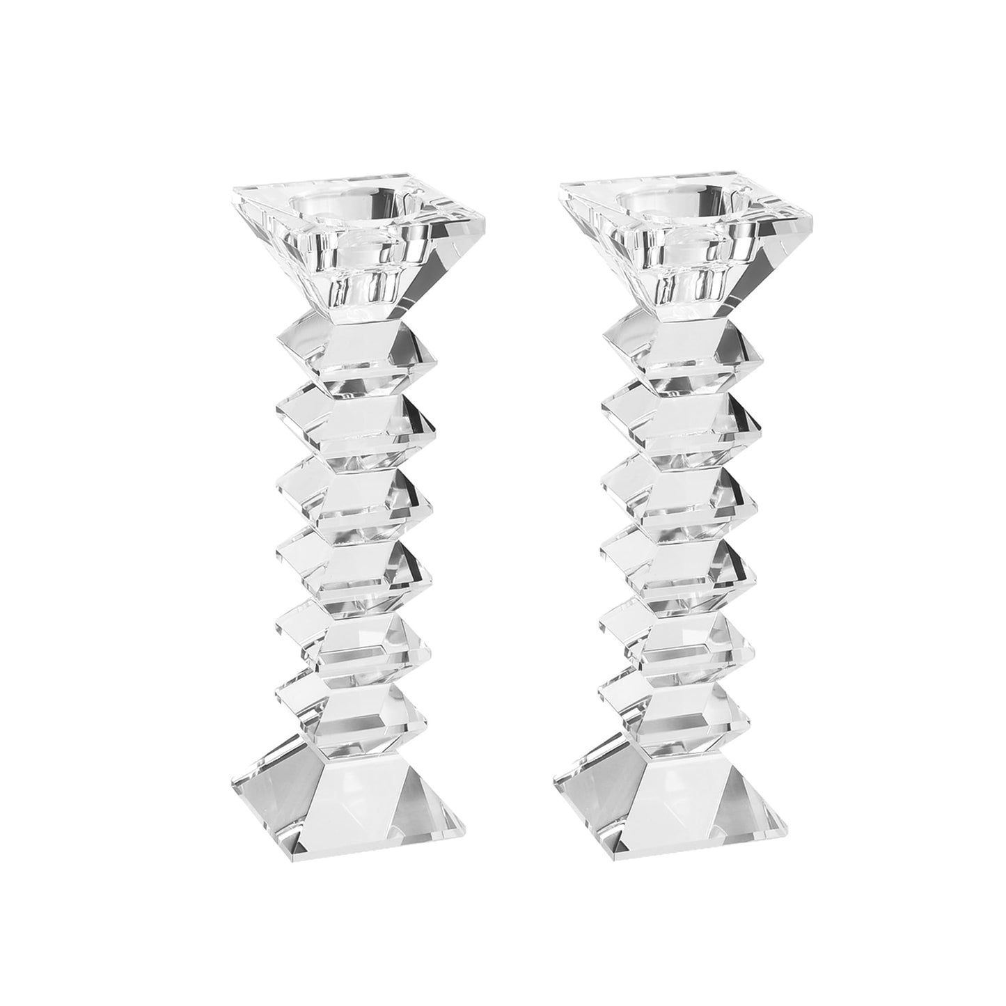 DONOUCLS Crystal Candlestick Holders 2 Pack, Clear Crystal Taper or Tealight Candles Holder, Table Centerpieces for Party Wedding Decoration(8.3in Tall)