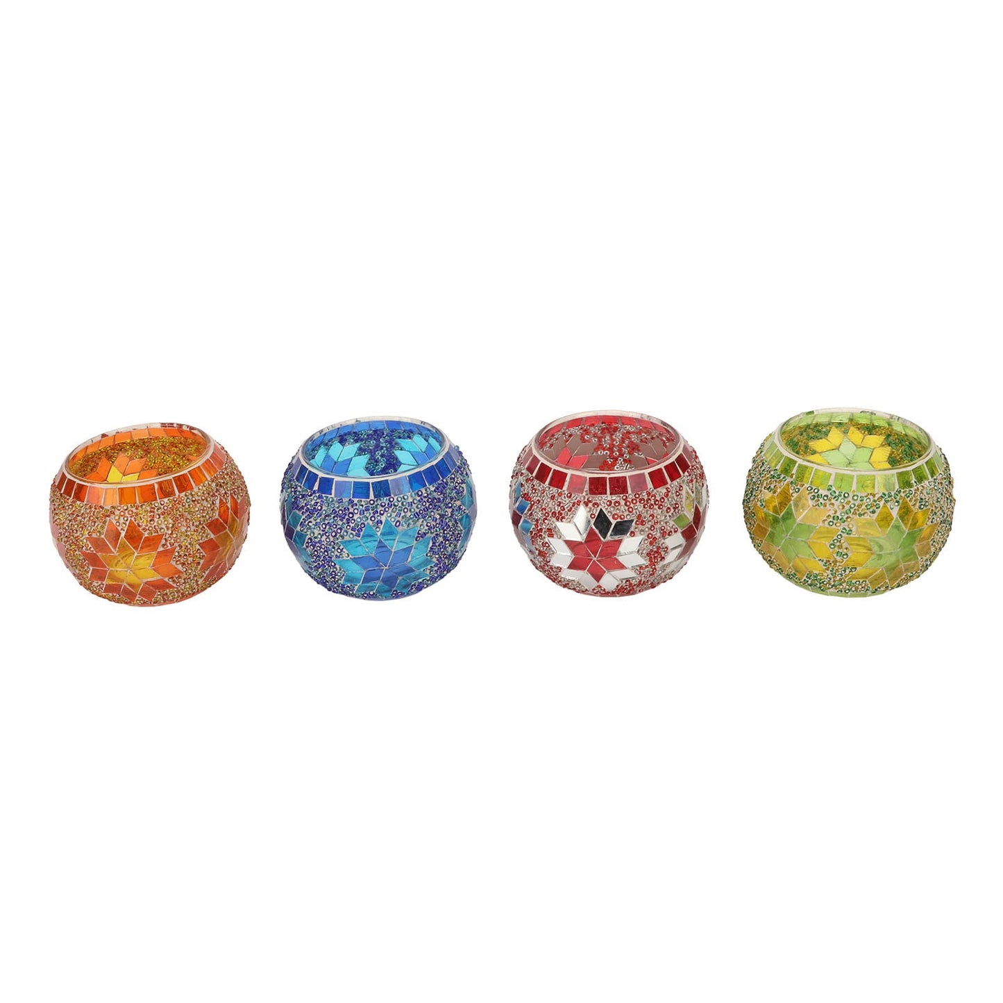 Generic 4Pcs Tea Light Candle Holder, Colourful Mosaic Glass Candlesticks Holder, Handmade Romantic Glass Tealight Cup for Aromatherapy Party Decor, Table Centerpieces
