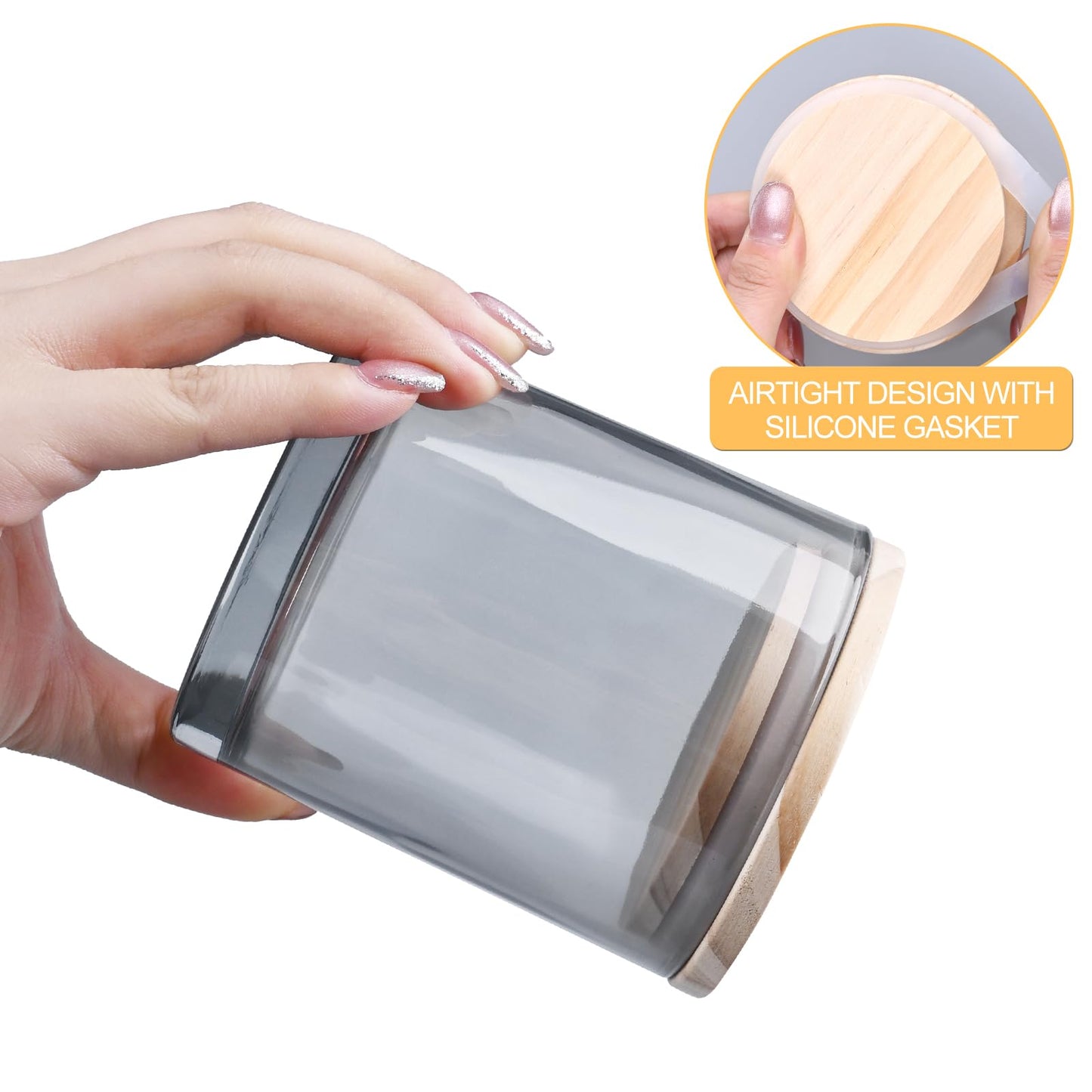 SHOWIN 10 OZ Thick Candle Jars for Making Candles 15 Pcs, Empty Jars with Wood Lids for Candle Making, Sample Container, Grey