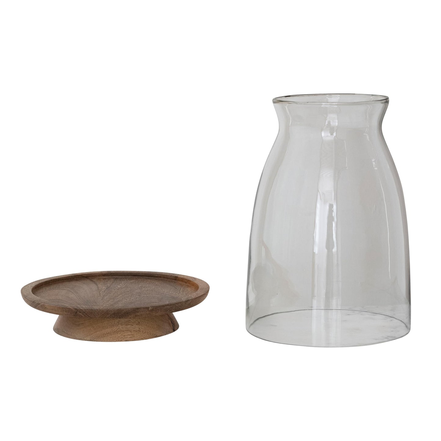 Creative Co-Op Glass Hurricane Candleholder with Mango Wood Base, Natural & Clear