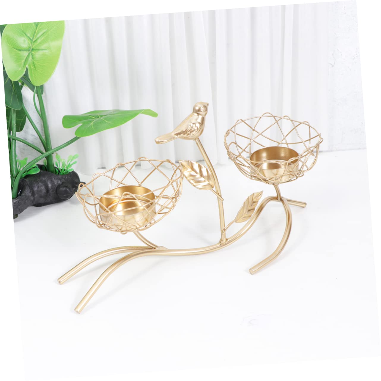 Hoement Iron Candle Holder Bird Branch Tray Candlestick Wedding Decor Decorative Candlesticks for Home