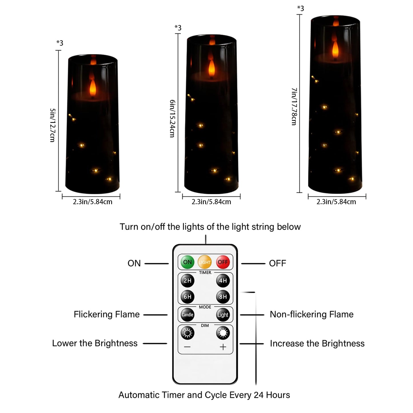 kakoya Flameless LED Candles with Timer 9 Pc Flickering Flameless Candles for Romantic Ambiance and Home Decoration Stable Acrylic Shell,with Embedded Star String,Battery Operated Candles（Black）