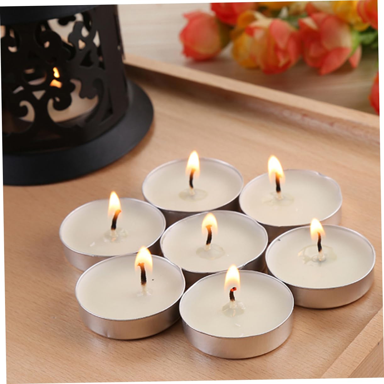 OUNONA 100pcs Tealight Candles Scented Round Tealight Candles for Weddings Parties and Home Decor Long Burning Safe and Smokeless Aromatherapy