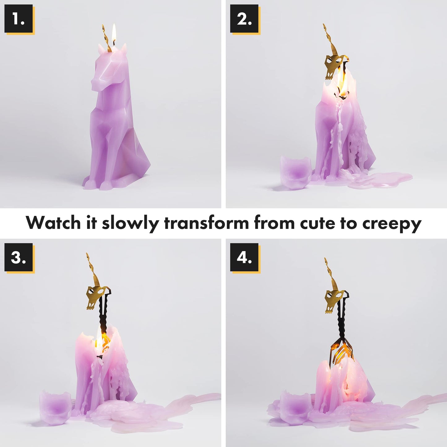PyroPet Einar Unicorn Candle (Lilac) - The Original Candle with Metallic Skeleton | Icelandic Design Gift for Unicorn Lovers and Art Enthusiasts | 16-Hr Burn Time | Dimensions: 5.1x2.6x8 in