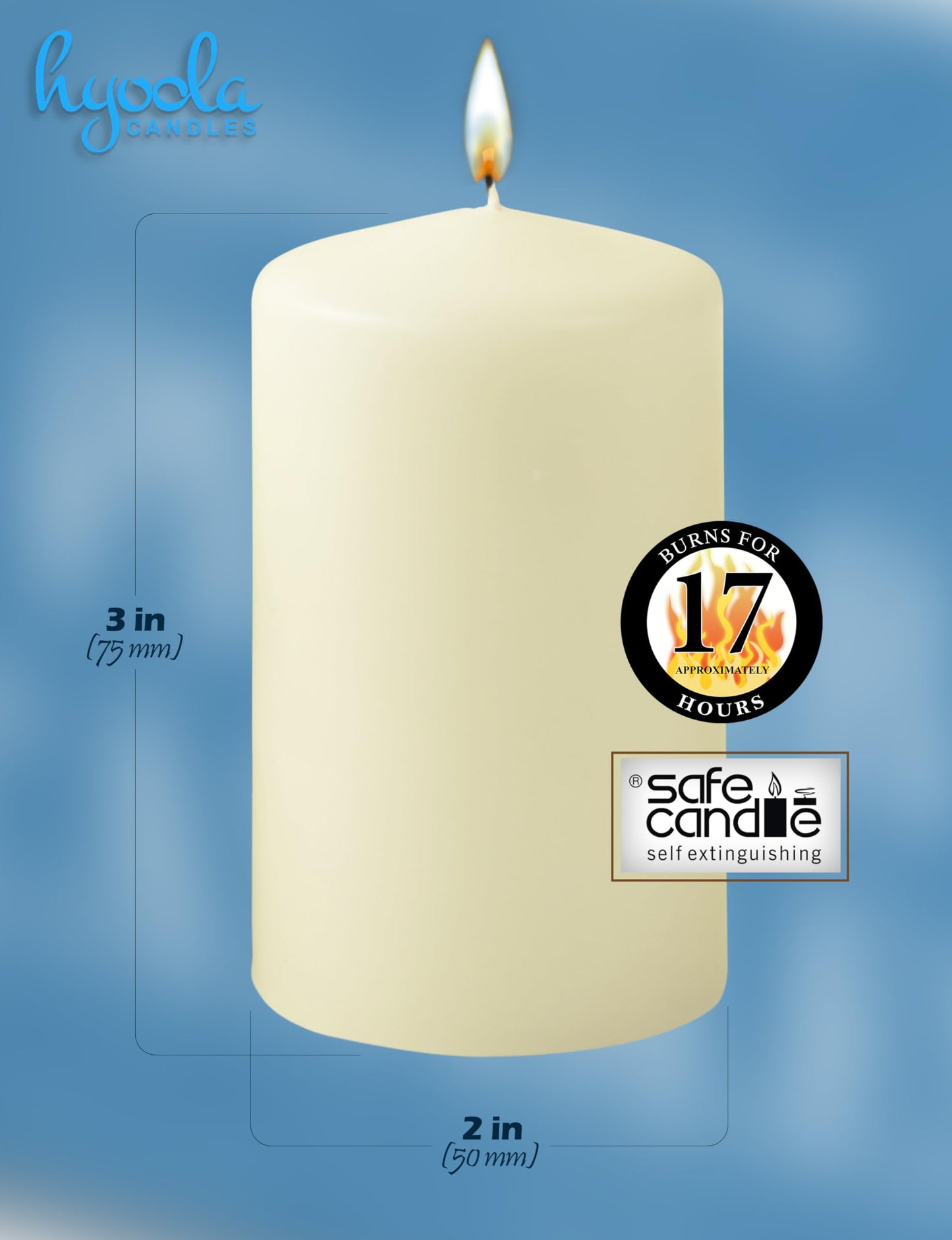 HYOOLA Ivory Pillar Candles 2x3 Inch - 12 Pack Unscented Bulk Pillar Candles - European Made
