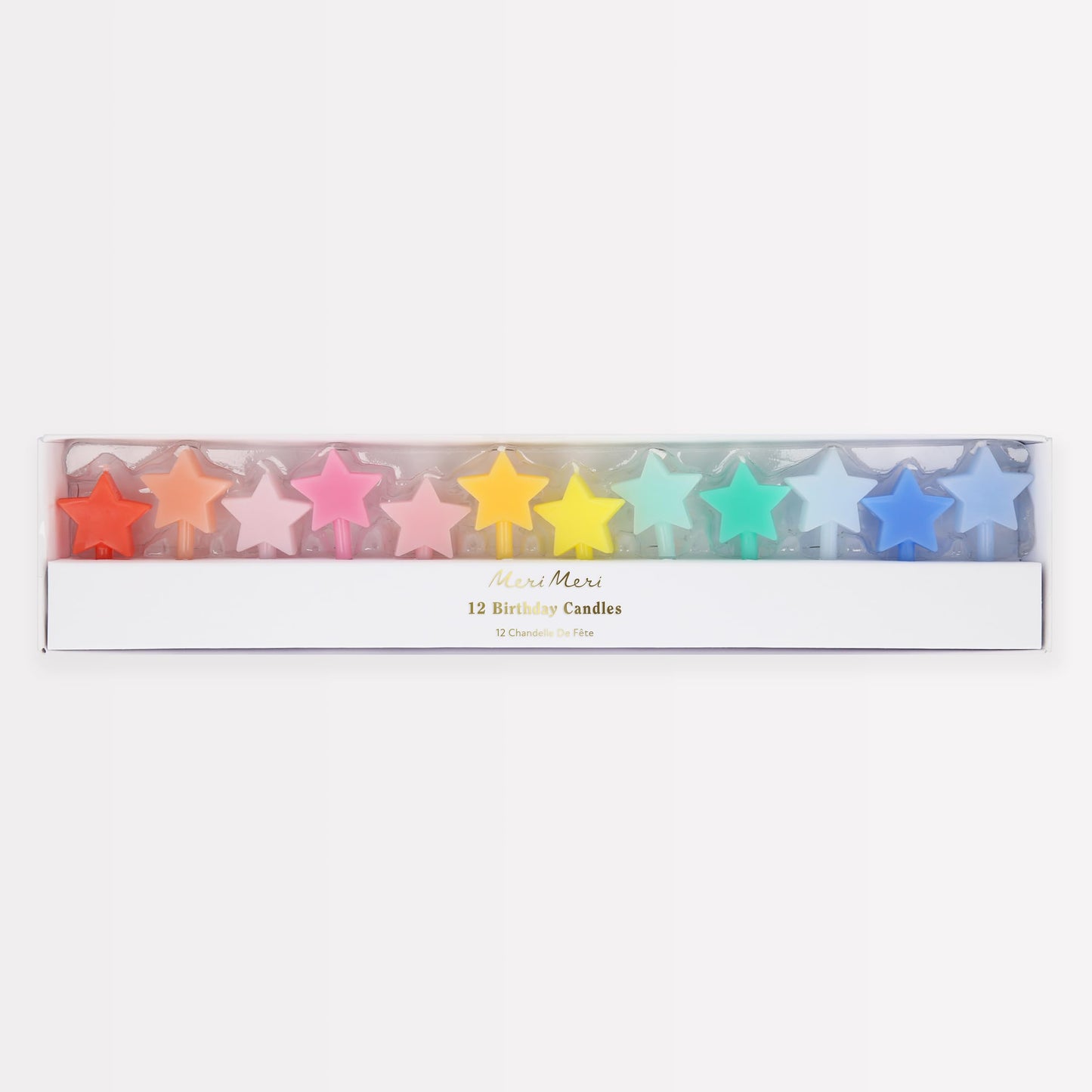 Meri Meri Rainbow Star Candles (Pack of 12), Baby Shower and Bridal Shower Candles for Cakes and Cupcakes, 12 Colors, Average Candle Height with Stick: 2.125", Unscented
