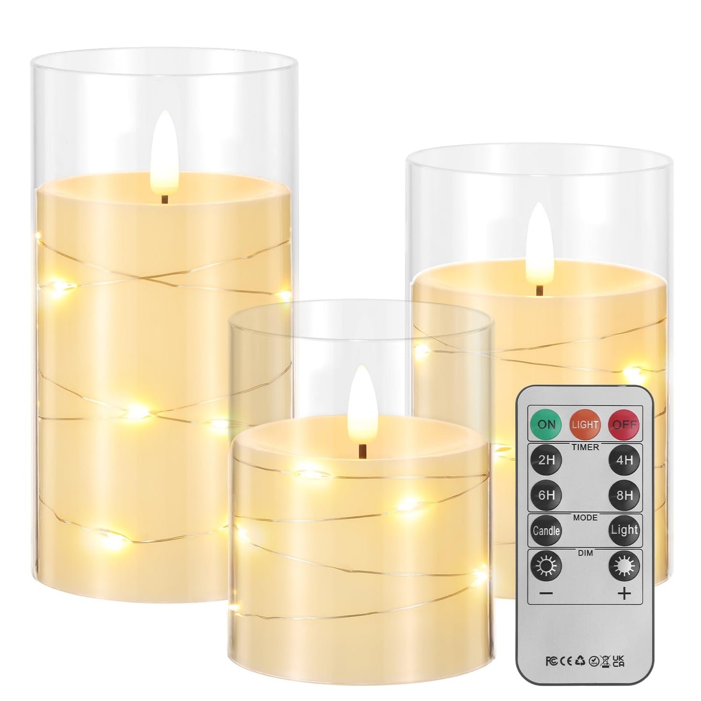Flameless Candles, Battery Operated LED Candles with Remote and Timer Flickering Flameless Candle for Romantic Ambiance and Home Halloween Decor Durable Acrylic Shell with Embedded Star String