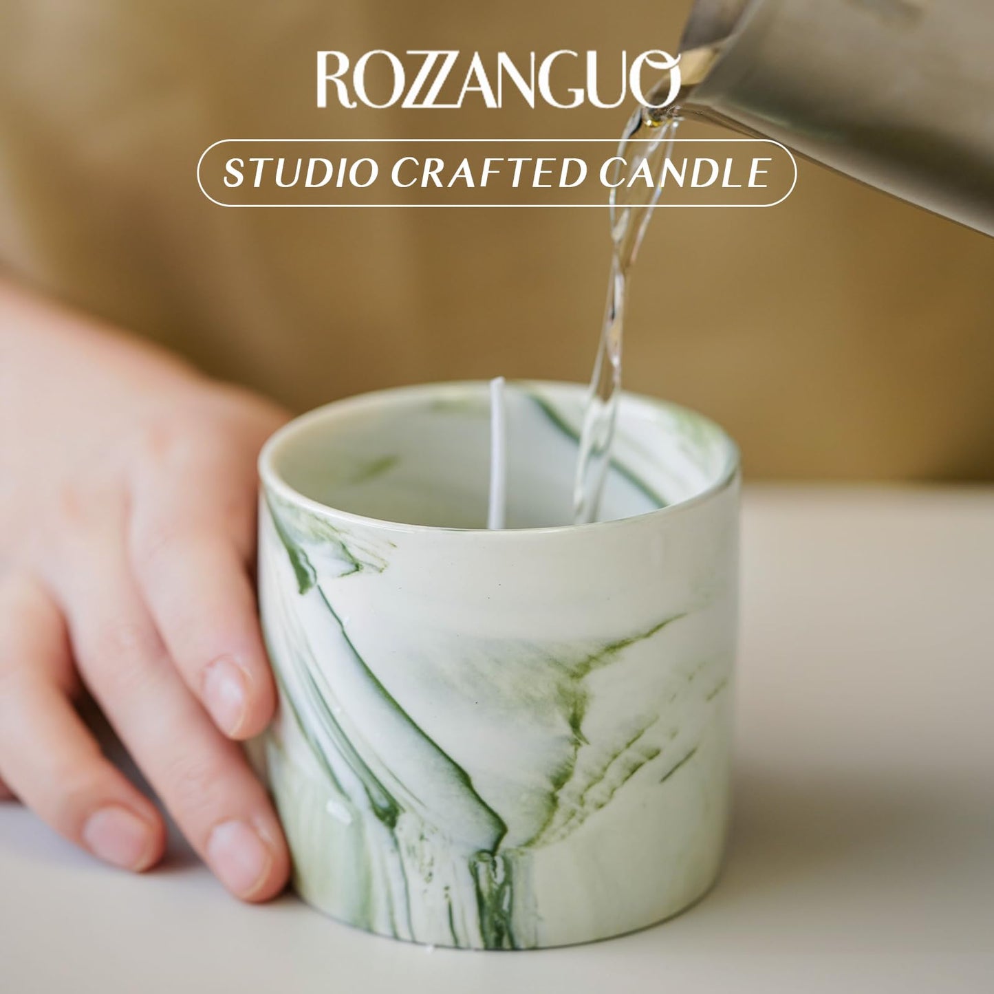 Rozzanguo Luxury Marble Jar Scented Candle | Women Men | Non Toxic 100% Natural Coconut & Soy Wax Blend Cotton Wick | Hand Poured Highly Scented Long Lasting (Jasmine & Sandalwood, Oud, 7 Ounces)