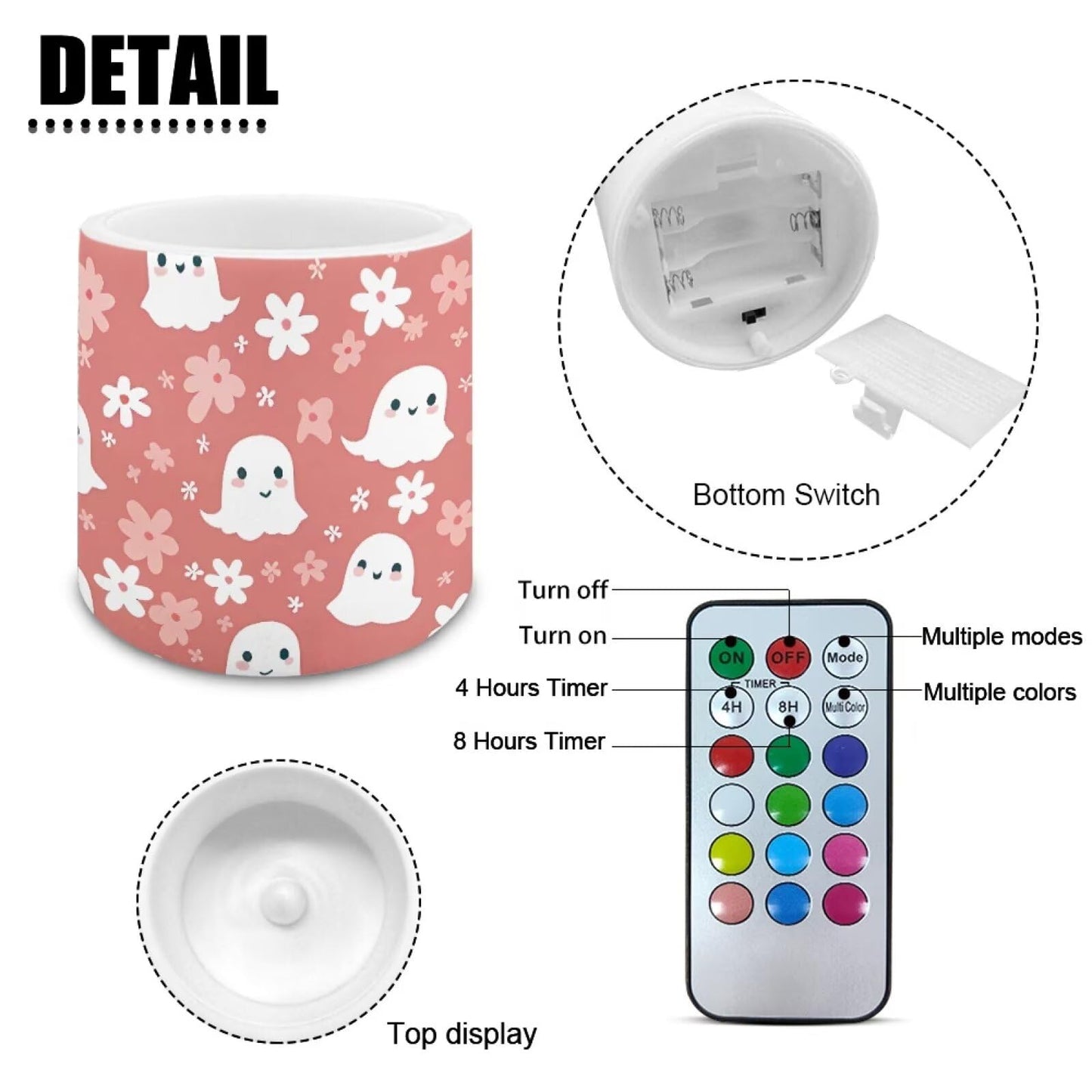 Merkmak Pink Battery Operated Flameless Candles with Remote and Timer Halloween Flameless LED Pillar Candles for Banquet, Party, Home Decoration Battery Tealights, Spider Web Ghost