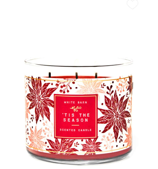 Bath and Body Works White Barn 'Tis The Season Scented 3 Wick Candle 14.5 Ounce