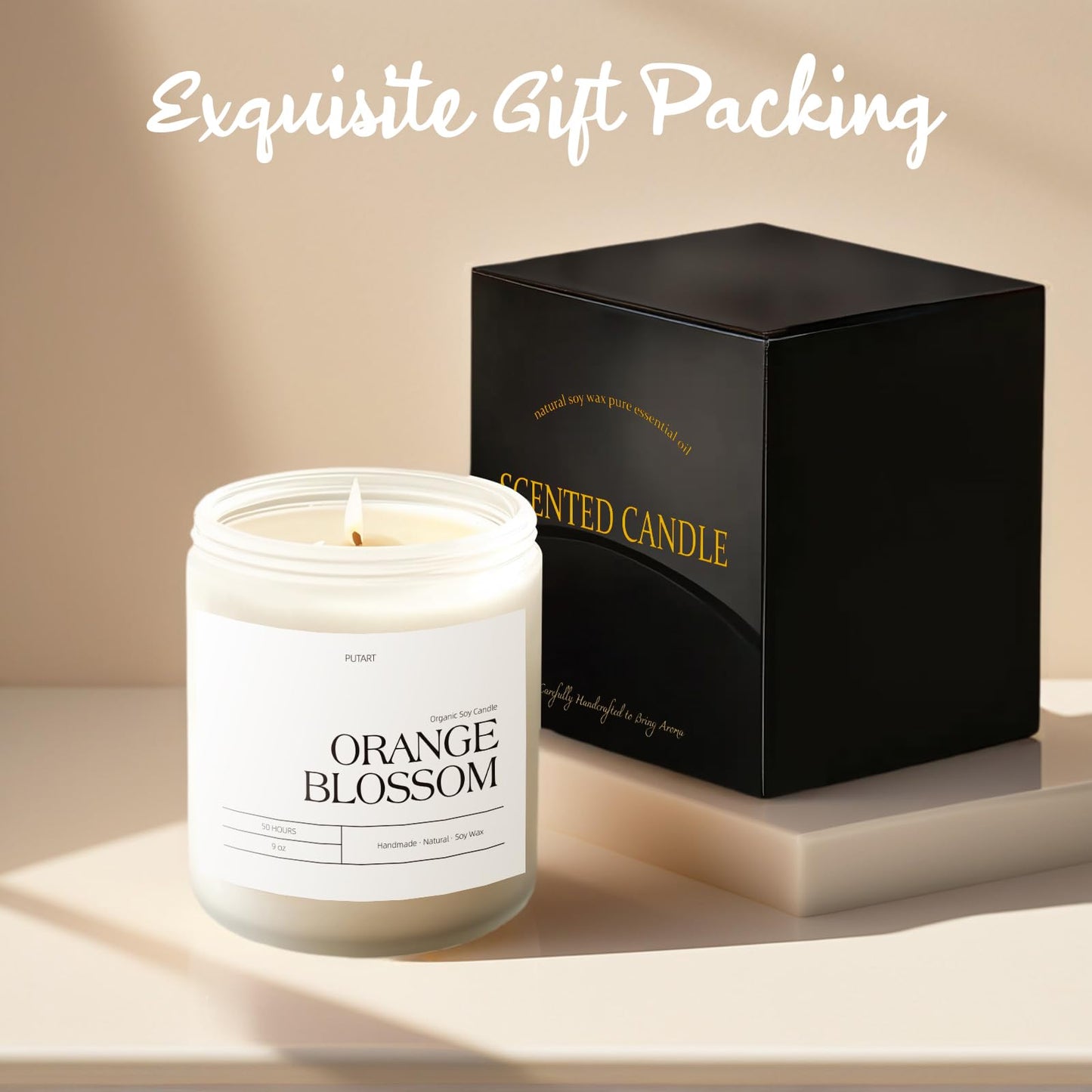 Putart Orange Blossom Candles for Home Scented, Natural Soy Wax Aromatherapy Non Toxic Candle for Stress Relief, Long Burning & Lasting Candle Gifts for Halloween, Birthday, Christmas, Thanksgiving