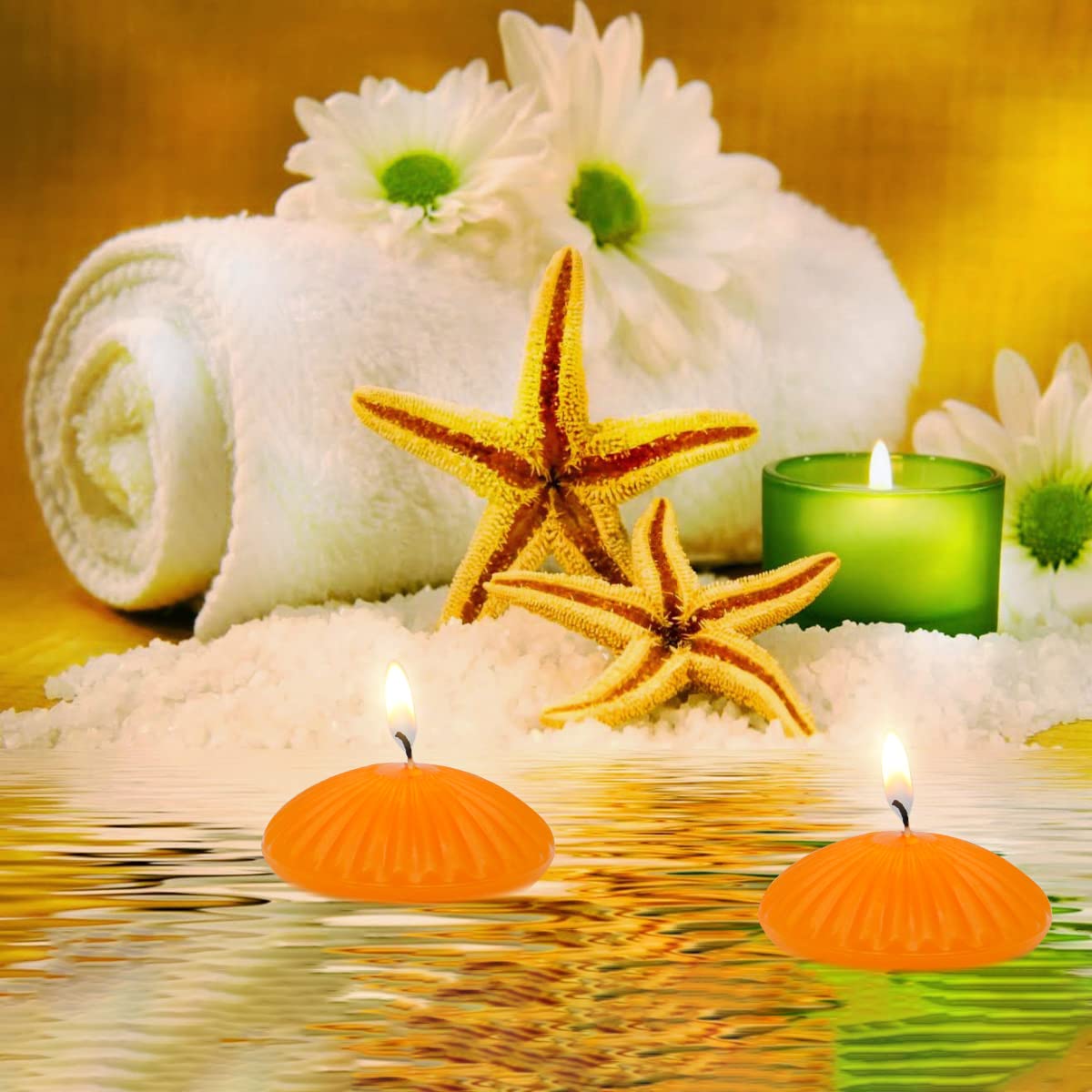 Orange Floating Candles for Cylinder Vases, 24 Pack 2 Inches Water Tealight Candles for Centerpieces at Halloween Fall Wedding Dinner Party Spa Treatments