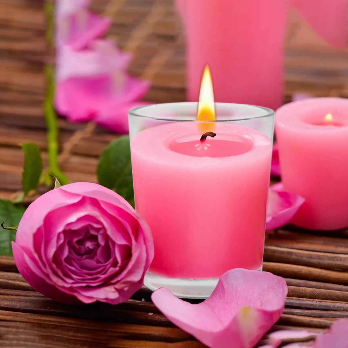 Set of 4 Pink Votive Candles, Clear Glass Filled Unscented Soy Wax Candle for Home Décor Weddings Spa Holidays Party and DIY