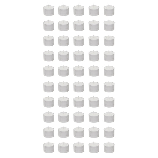 Mega Candles 50 pcs Unscented Jumbo White Tea Lights Candles, Pressed Wax Candle 8 Hour Burn Time, Home Décor, Wedding Receptions, Occasions, Festivities, Events, Meditations, Prayers, Vigil, Altar