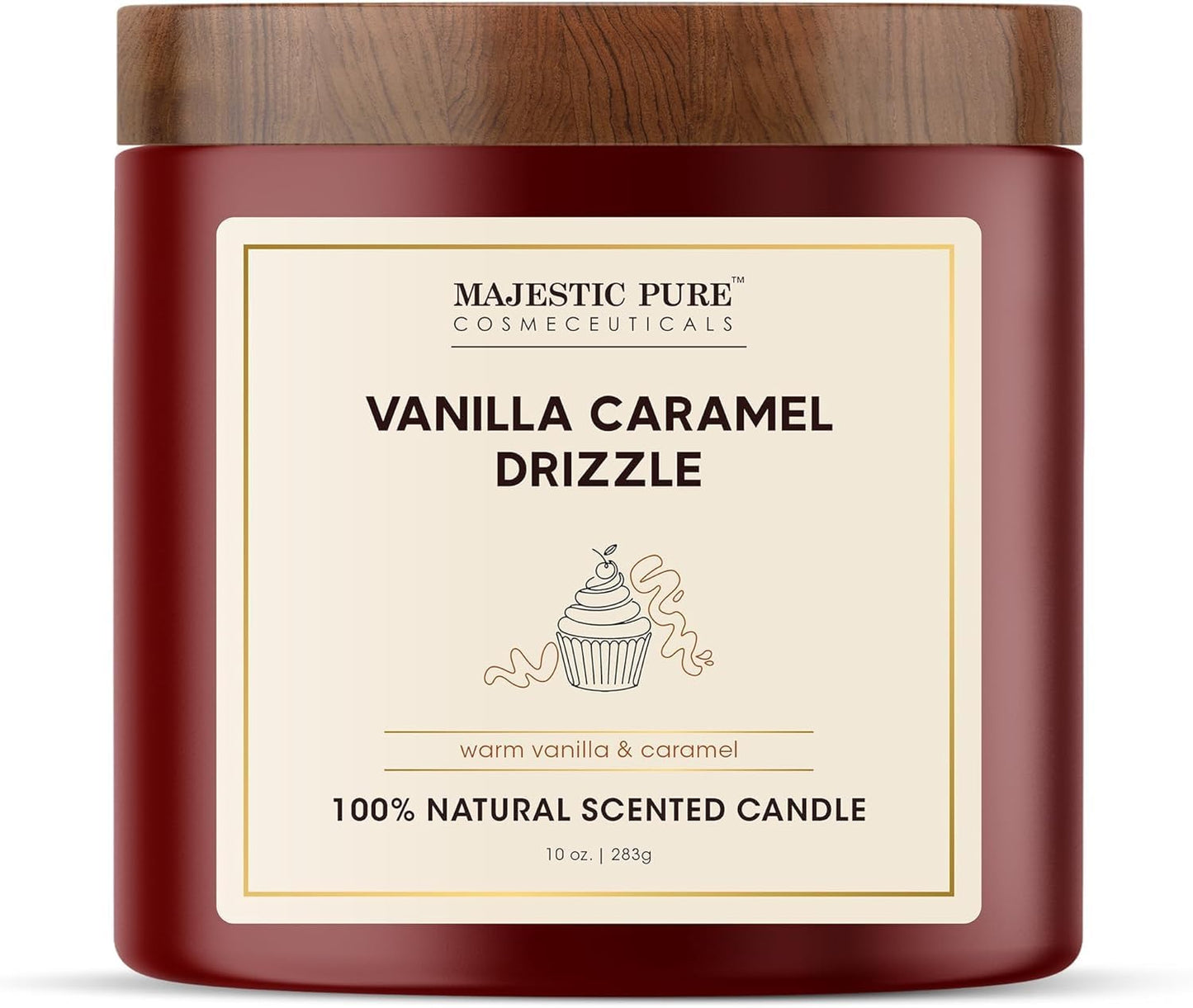 Majestic Pure Vanilla Caramel Scented Candle with Upto 45+ Hrs Burn Time, 2-Wick Candle, Soy Wax Blend for Cleaner Consistent Burn, 10 oz Jar Candle with Room Filling Fragrance, Drizzle